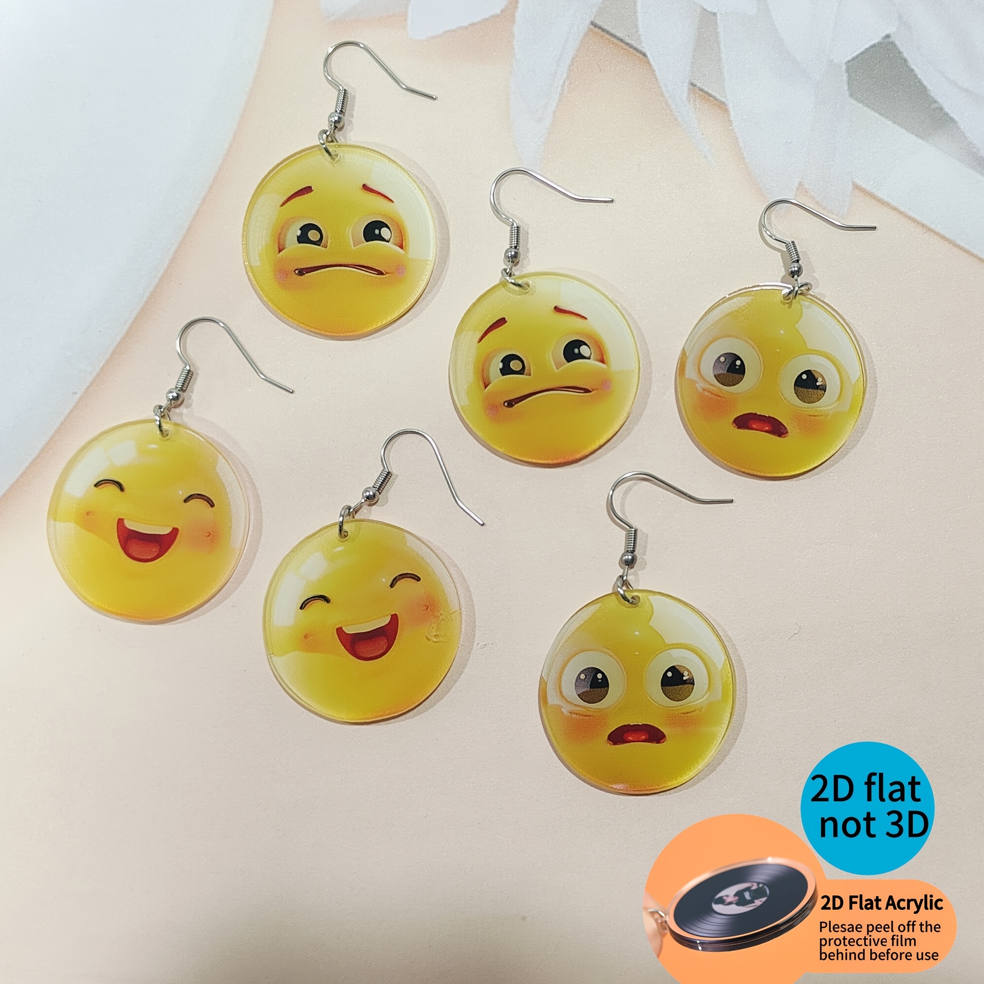 2D Flat Emoji Face Acrylic Earrings Set